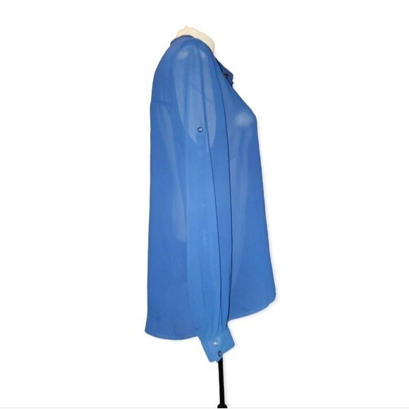 Moon Collection NWT Sheer Navy Beaded Long Sleeve Button Front Blouse Size XL - Picture 3 of 11